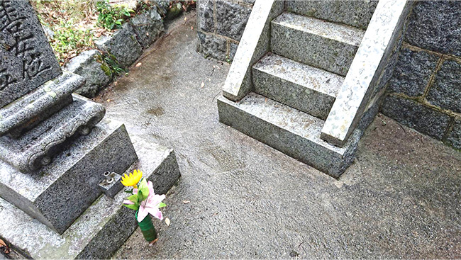 墓地の草刈りと掃除高圧洗浄機による墓石清掃